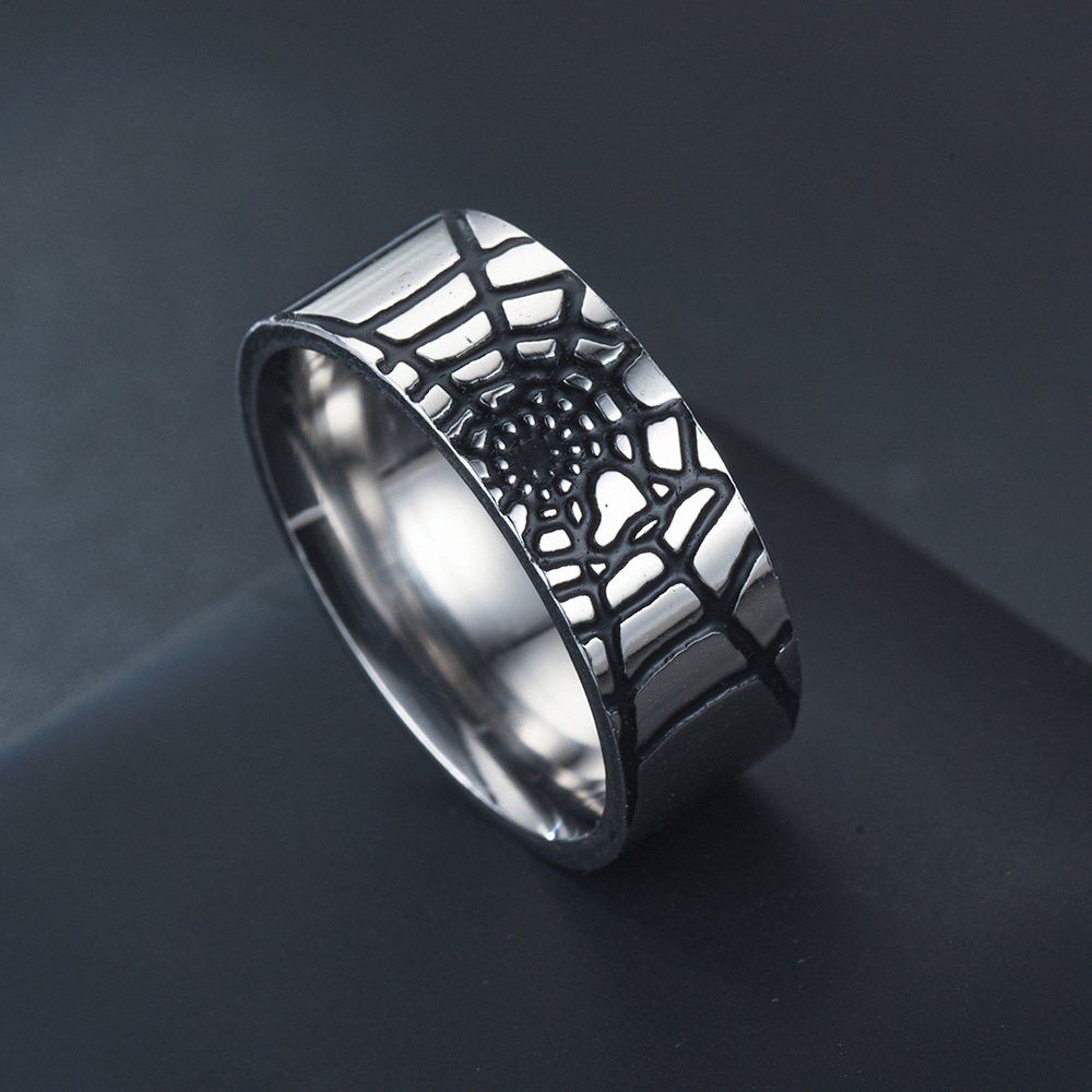 Men'S Accessories Rings - Prosty pierścionek z pajęczyną ze stali