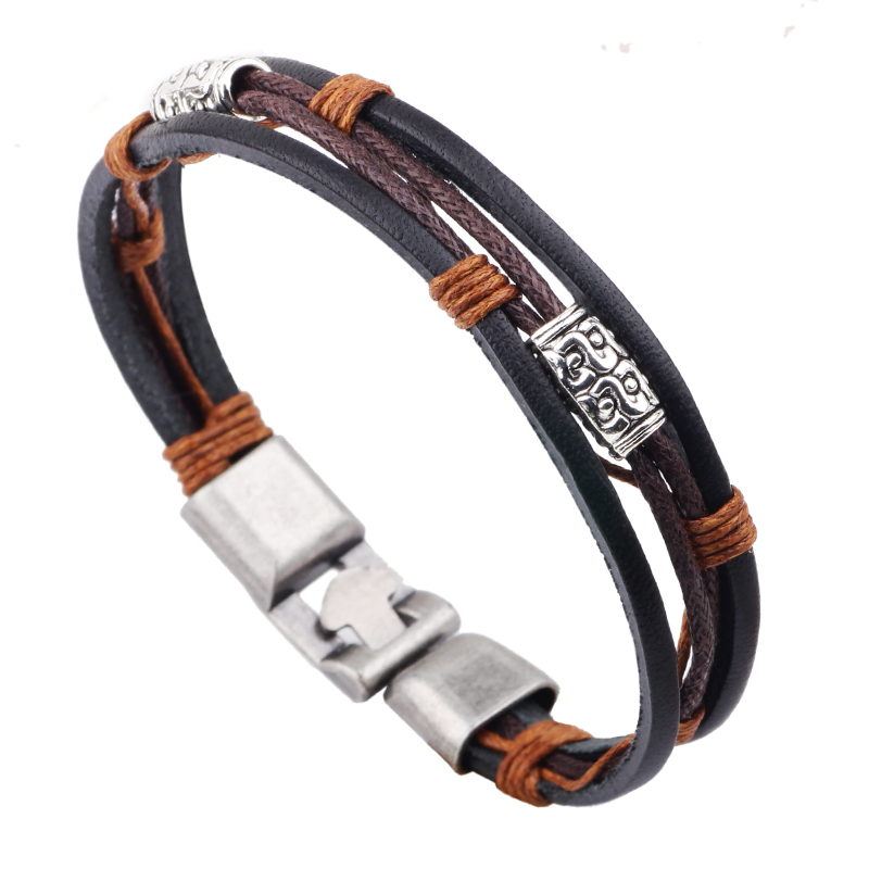 Men'S Accessories Hand Bands - 22cm trójwarstwowa skórzana bransoletka mężczyźni kobieta
